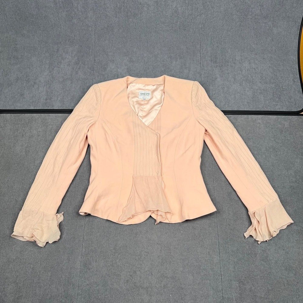 Armani Collezioni Peach Ruffle Cuff Pleated Blazer y2k Jacket Made in Italy Sz 4